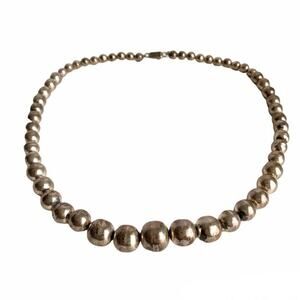 Vintage Taxco Silver Graduated‎ Beaded Necklace
